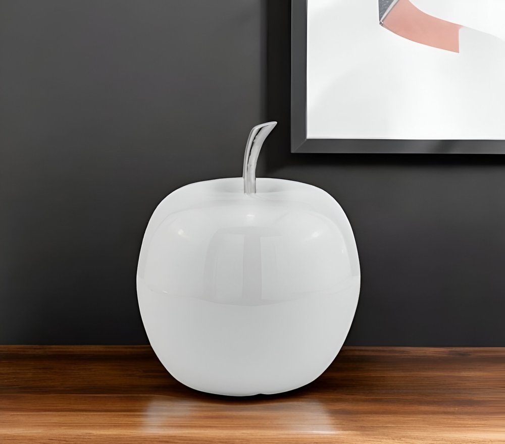 13" White Aluminum Decorative Apple Tabletop Sculpture HomeRoots