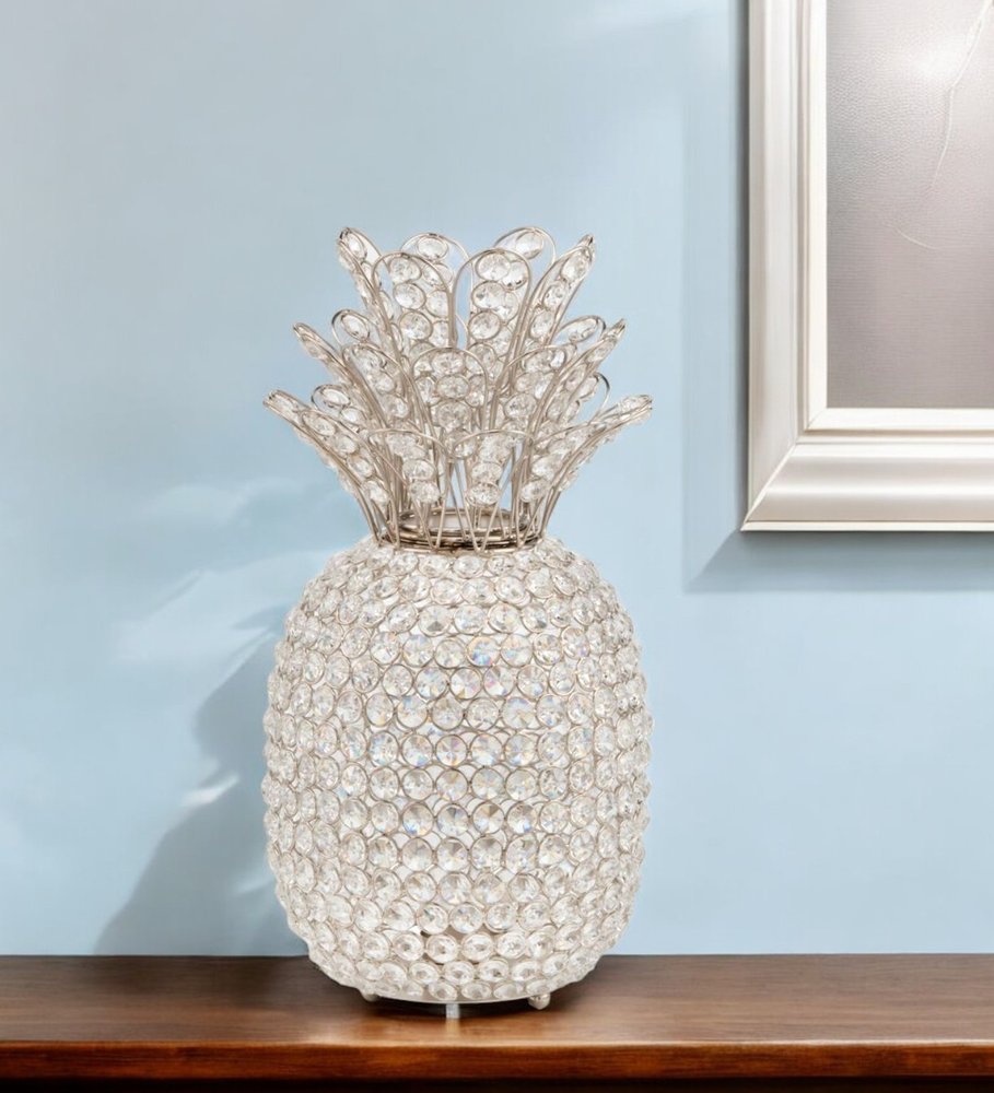 15" Silver Faux Crystal Decorative Pineapple HomeRoots