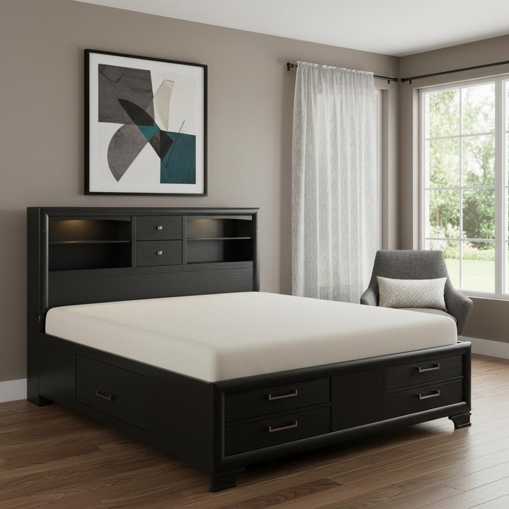 Solid Wood Queen Gray Eight Drawers Bed HomeRoots