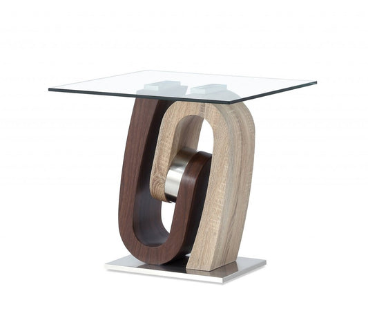 23" Walnut, Oak And Clear Glass Square End Table HomeRoots