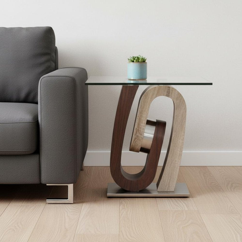 23" Walnut, Oak And Clear Glass Square End Table HomeRoots