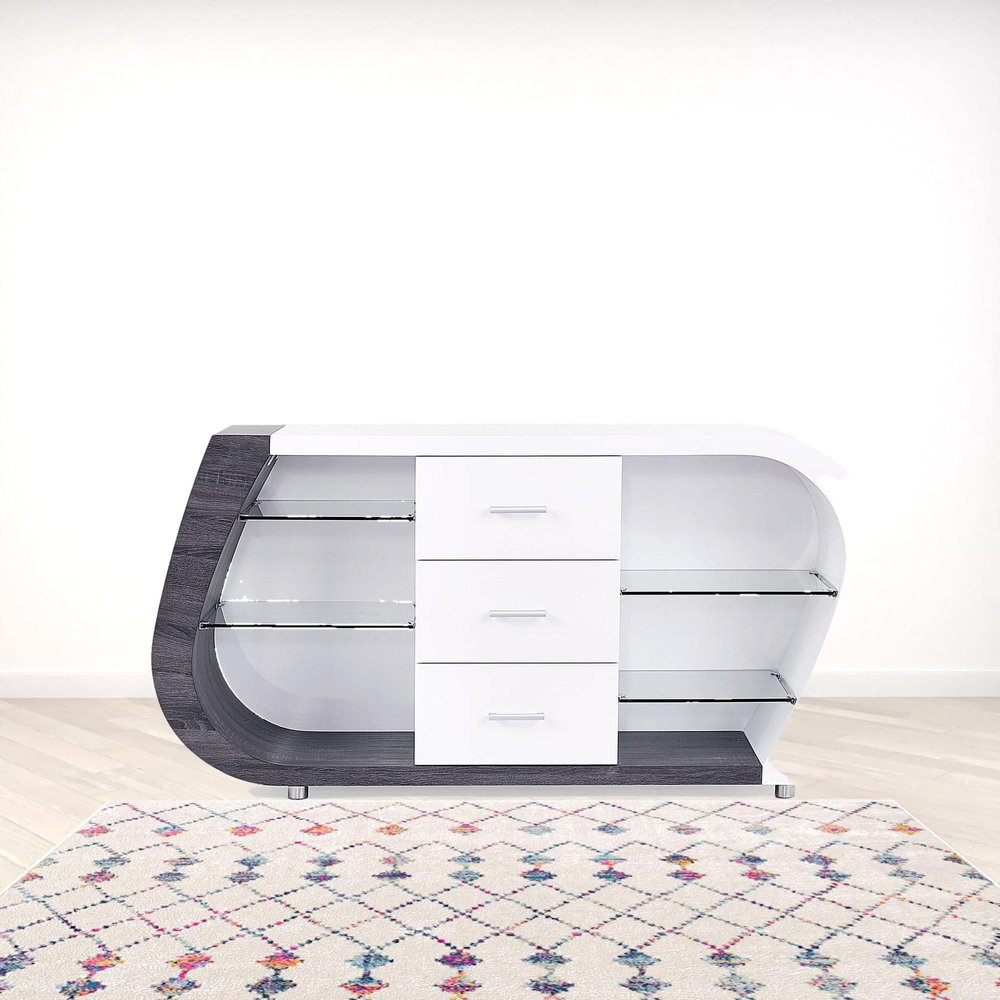 White And Grey Multi Tone Buffet With 3 Drawers HomeRoots
