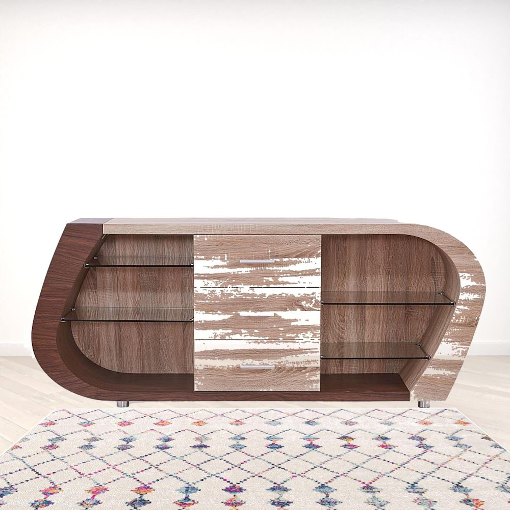 Oak And Walnut Multi Tone Buffet With 3 Drawers HomeRoots