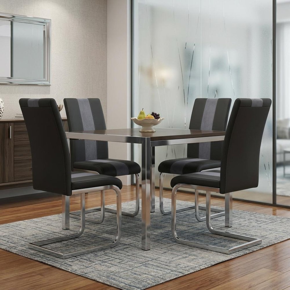 Set of Four Gray and Silver Upholstered Faux Leather Dining Side Chairs HomeRoots