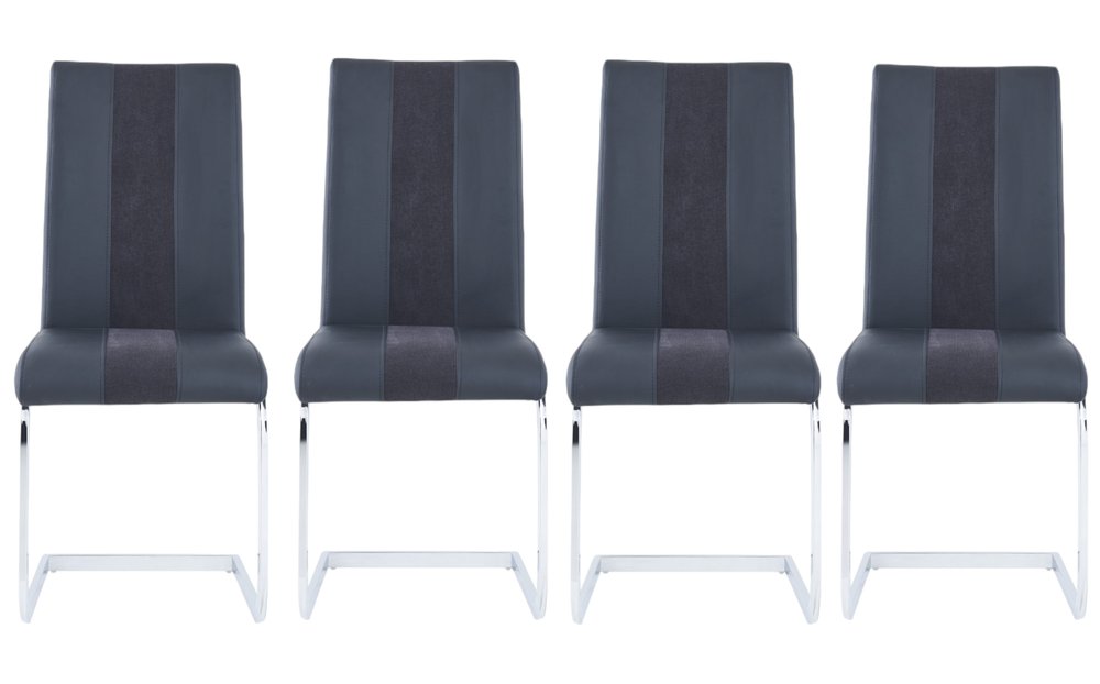 Set of Four Black and Silver Upholstered Faux Leather Dining Side Chairs HomeRoots