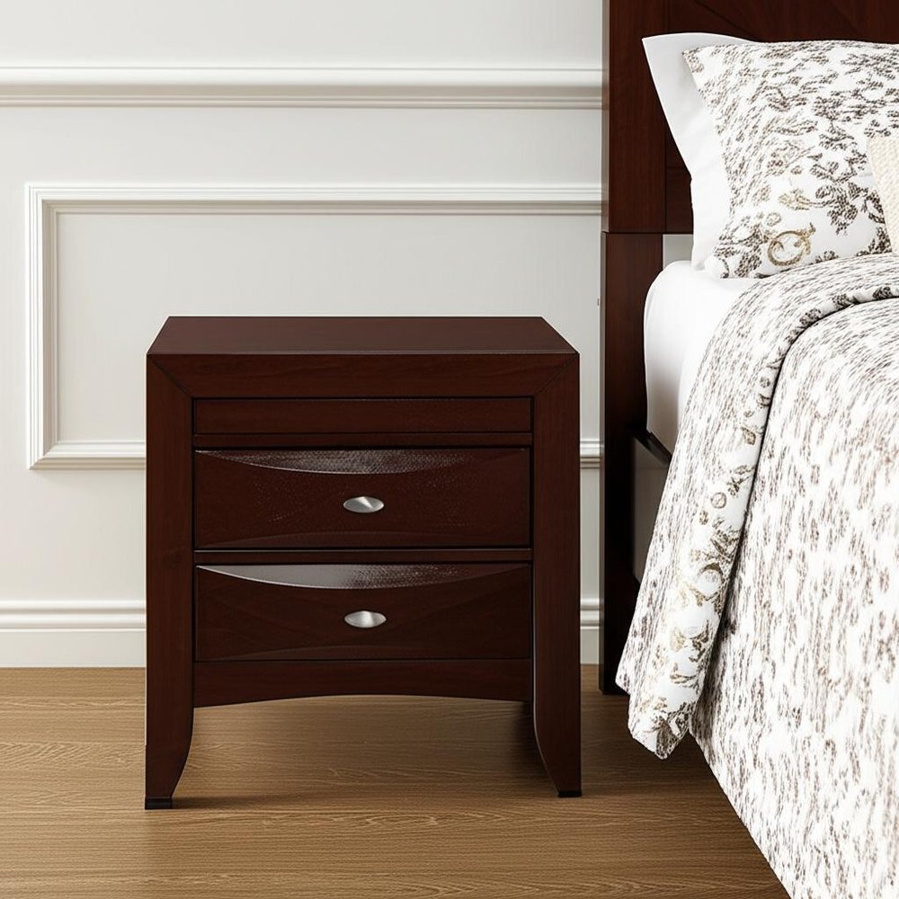 25" Merlot Wood Three Drawer Nightstand HomeRoots