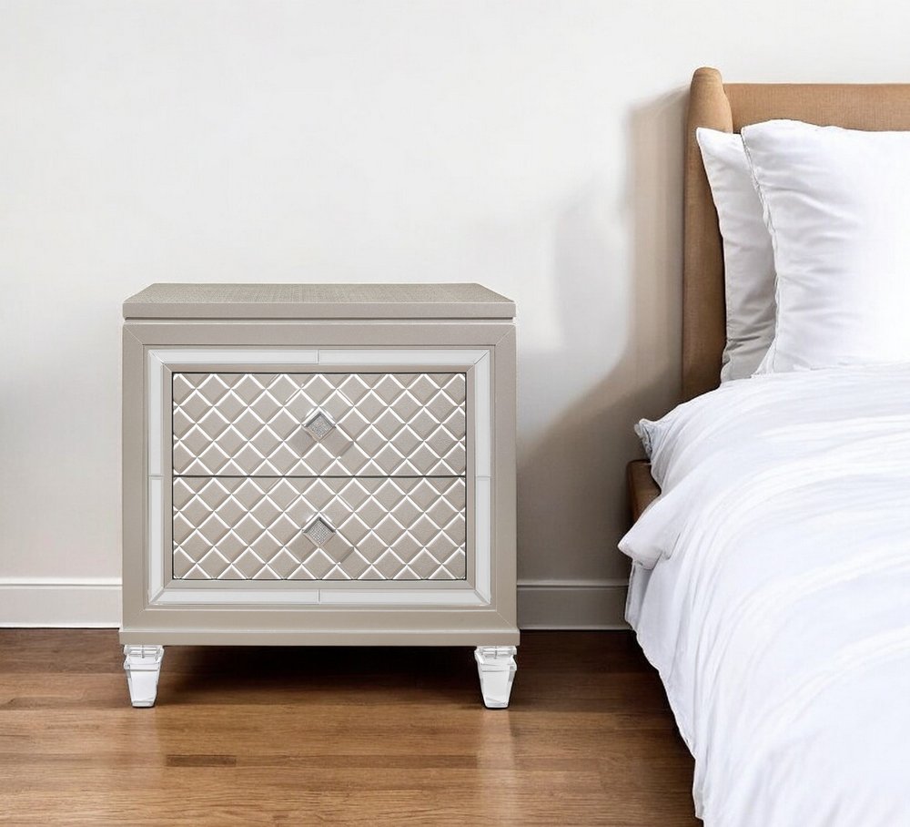 26" Solid and Manufactured Wood And Mirrored Glass Nightstand HomeRoots