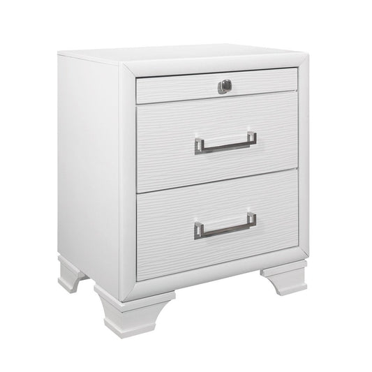 27" White Wood Two Drawer Nightstand