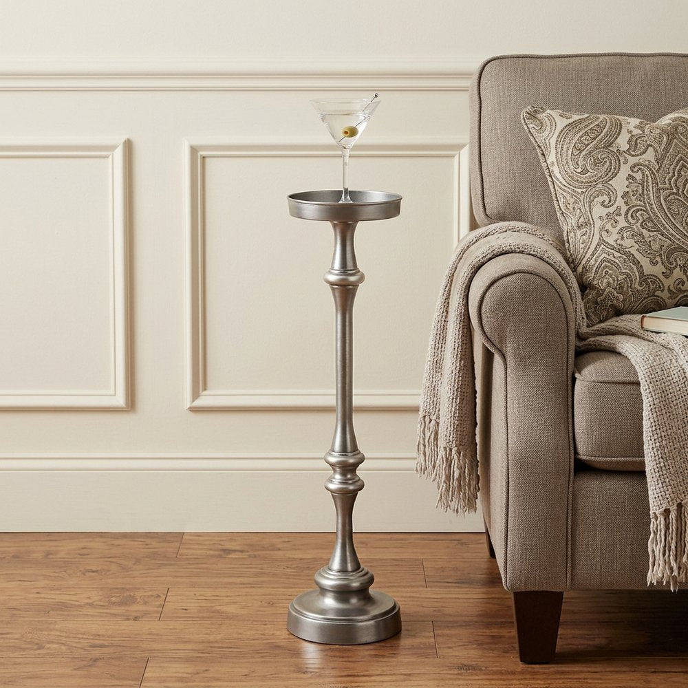 Brushed Silver Finish Drink Size Accent Table HomeRoots