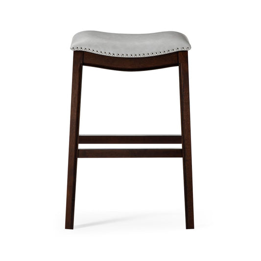 31" Gray And Espresso Faux Leather And Solid Wood Backless Bar Height Bar Chair HomeRoots