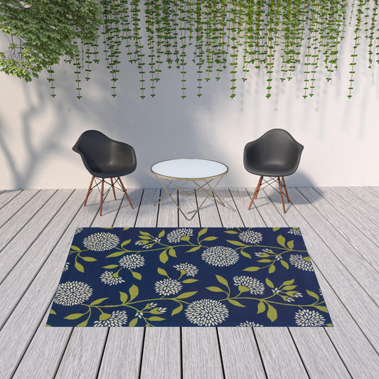 Blue and Green Floral Indoor Outdoor Area Rug - 1" (L) x 114" (W) x 78" (H) FurniFindUSA