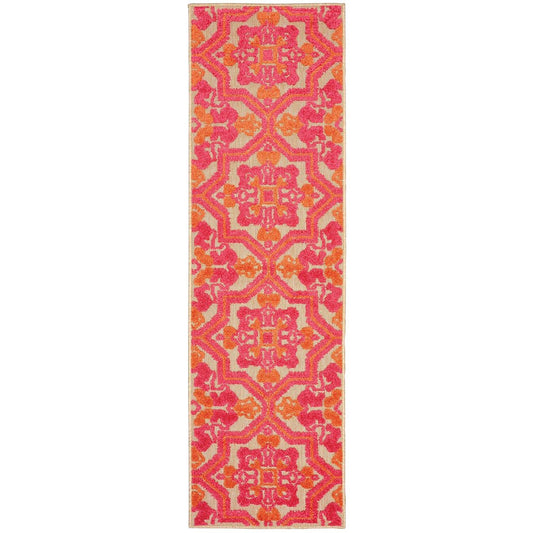 8' Pink And Orange Moroccan Indoor Outdoor Area Rug
