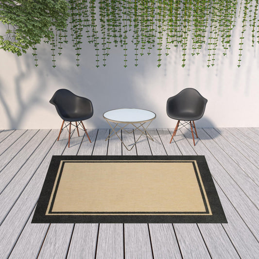 Beige and Black Indoor Outdoor Area Rug - 1" (L) x 114" (W) x 78" (H) FurniFindUSA