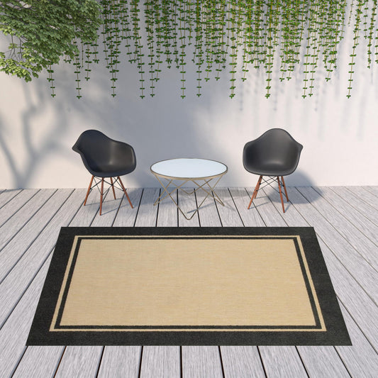 Beige and Black Indoor Outdoor Area Rug - 1" (L) x 129" (W) x 94" (H) FurniFindUSA