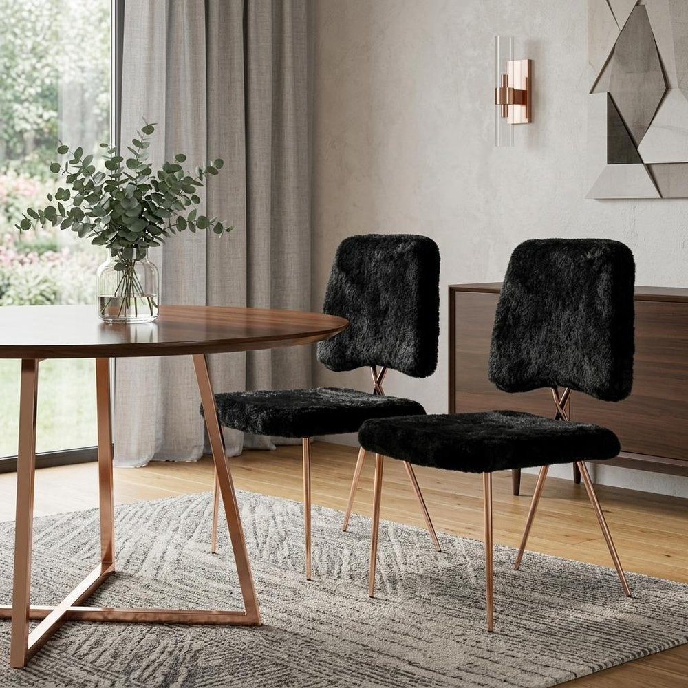 Set of Two Black and Gold Upholstered Fabric Dining Side Chairs HomeRoots