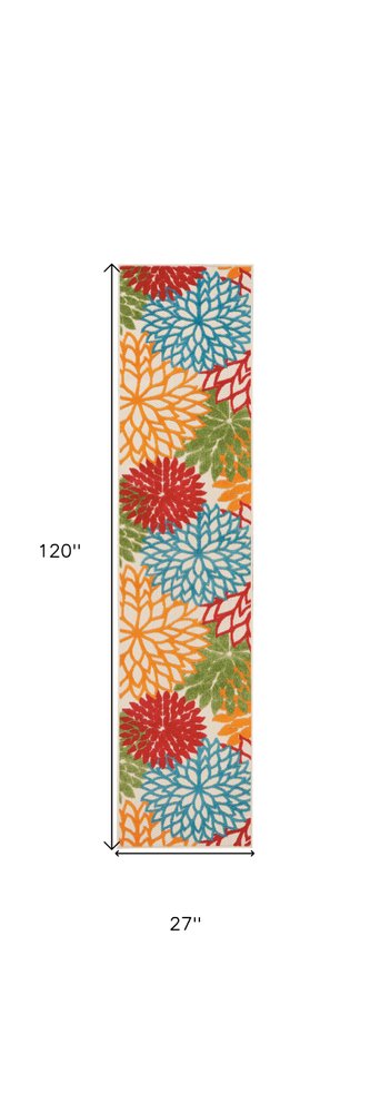 6' Runner Ivory Blue and Orange Floral Indoor Outdoor Area Rug HomeRoots