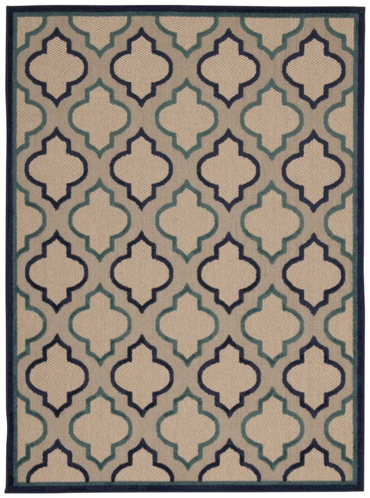 5' X 8' Blue And Ivory Indoor Outdoor Area Rug