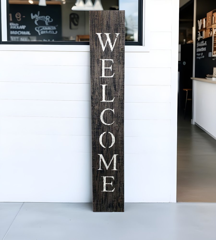 5' Rustic Black And White Front Porch Welcome Sign HomeRoots