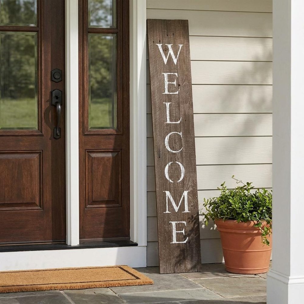 5' Rustic Espresso Brown And White Front Porch Welcome Sign HomeRoots