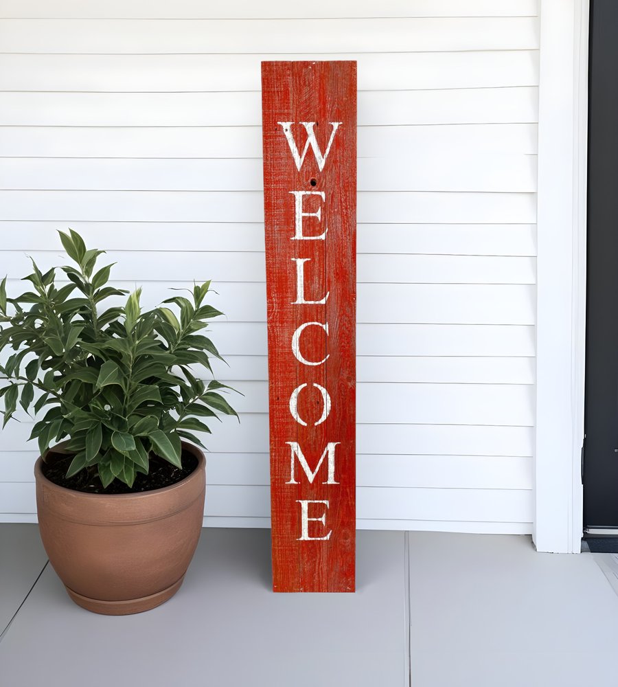 5" Rustic Red And White Front Porch Welcome Sign HomeRoots