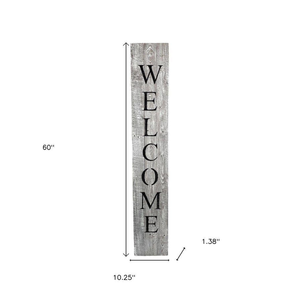 60" Whitewash And Black Solid Wood Welcome Porch Sign HomeRoots
