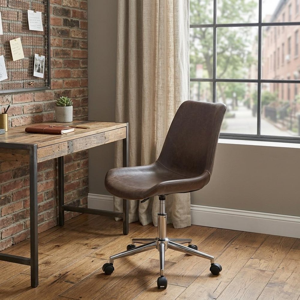 Brown and Black Adjustable Swivel Faux Leather Rolling Office Chair HomeRoots