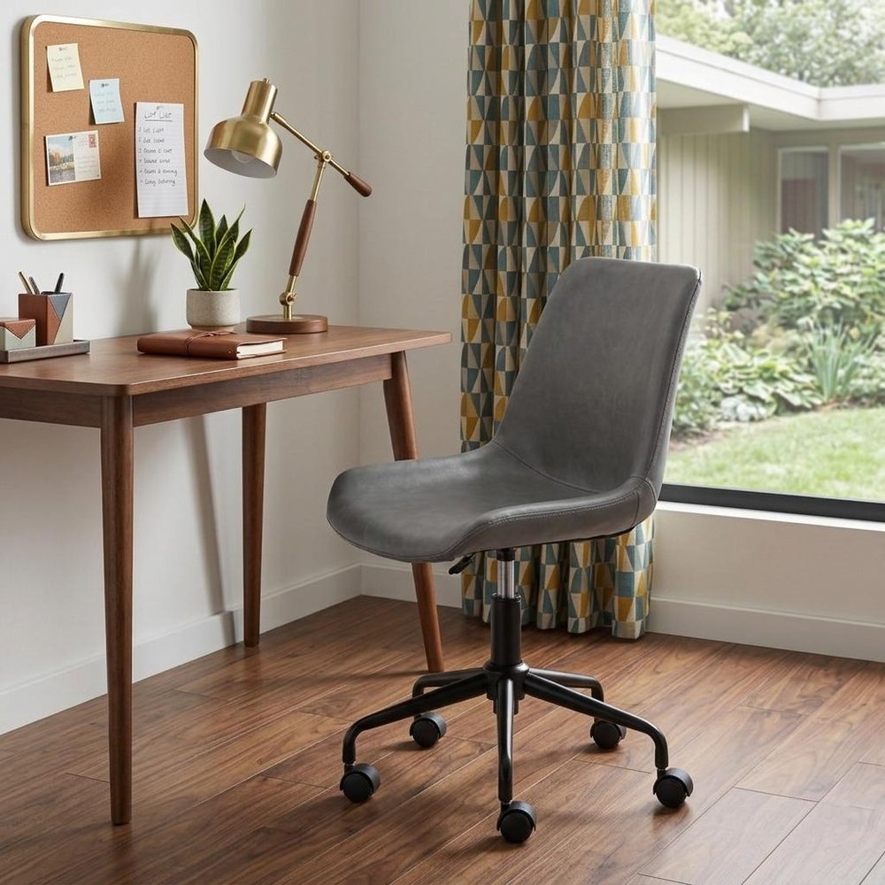 Gray and Black Adjustable Swivel Faux Leather Rolling Office Chair HomeRoots