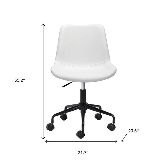 White and Black Adjustable Swivel Faux Leather Rolling Office Chair HomeRoots