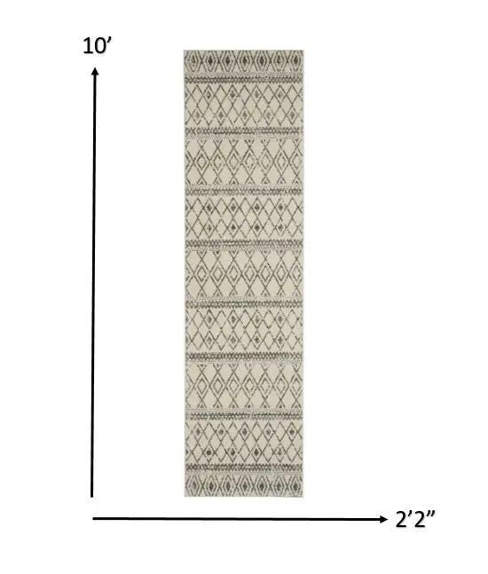 10' Gray Geometric Berber Power Loom Runner Rug - 32.0" (L) x 120.0" (W) x 0.8" (H) FurniFindUSA
