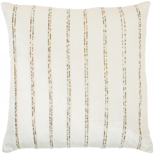Glam Ivory And Gold Accent Throw Pillow With Beaded Details FurniFindUSA