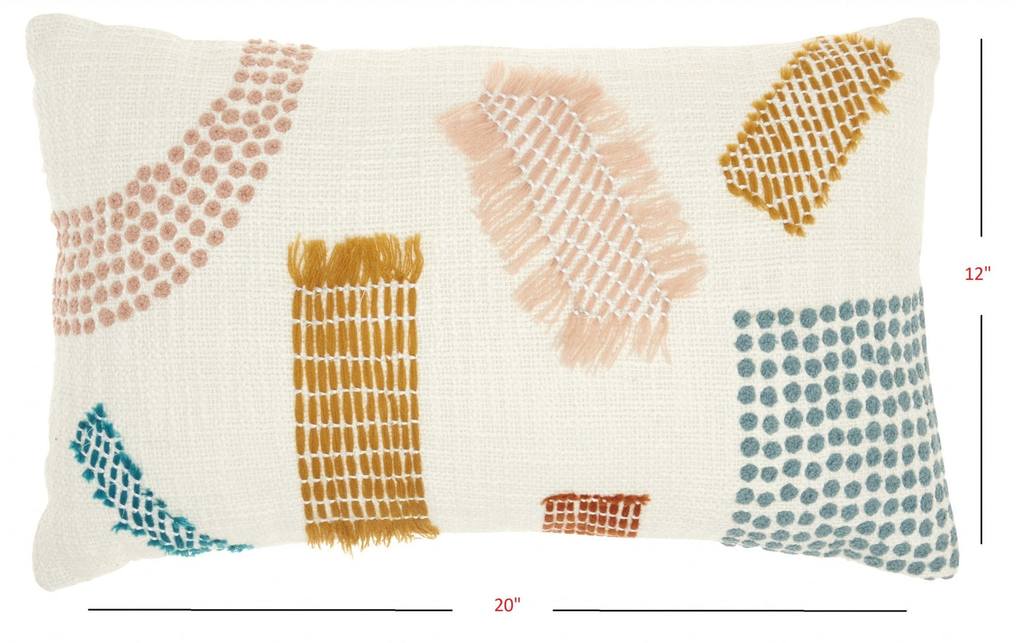 12" X 20" Beige Blue and Ivory Geometric Cotton Throw Pillow With Textured Appliques FurniFindUSA