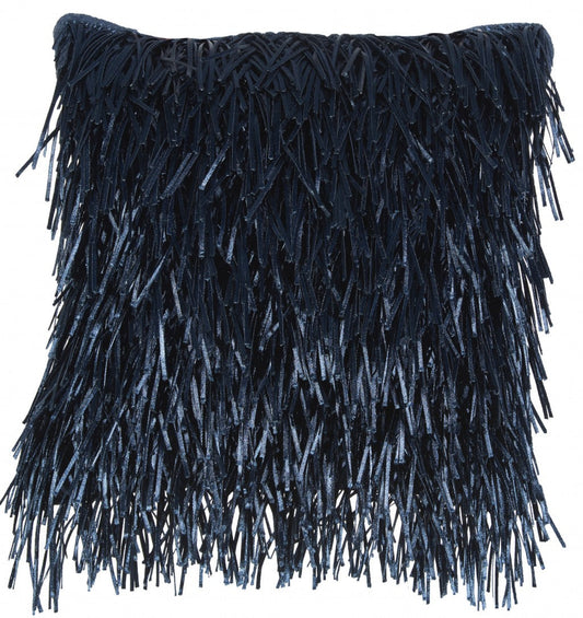 Unique Navy Blue Shag Accent Pillow FurniFindUSA