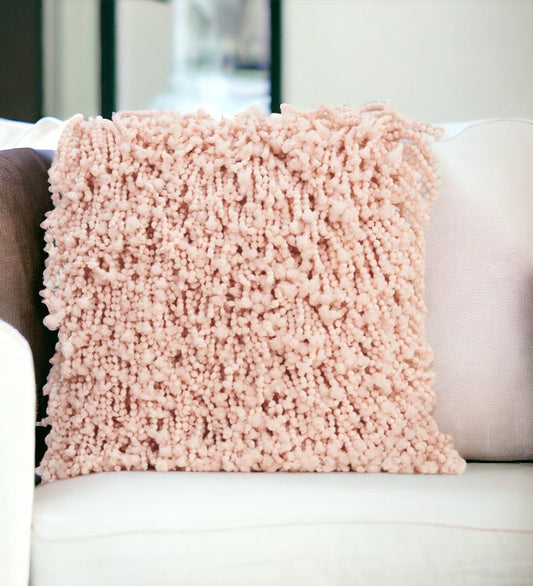 20" Pale Pink Shaggy Beads Square Throw Pillow FurniFindUSA
