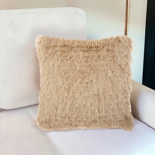 Soft Beige Shag Accent Pillow FurniFindUSA