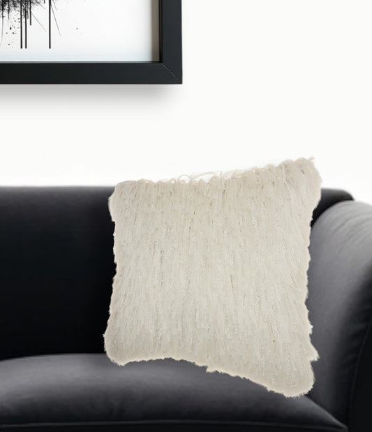 Soft White Shag Accent Pillow FurniFindUSA