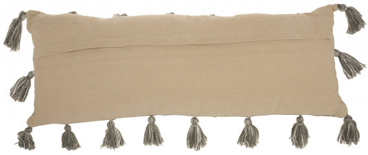 13" X 33" Gray Polyester Blend Throw Pillow With Tassels FurniFindUSA