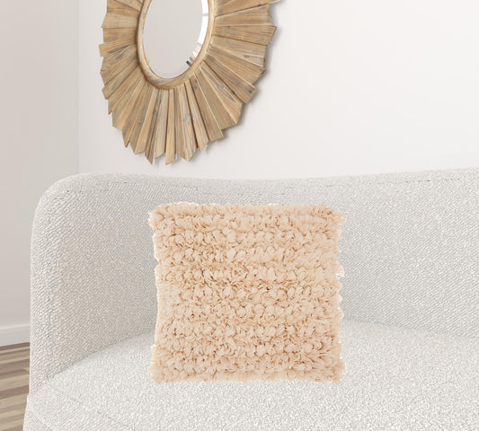 Loose Luscious Shag Beige Throw Pillow FurniFindUSA
