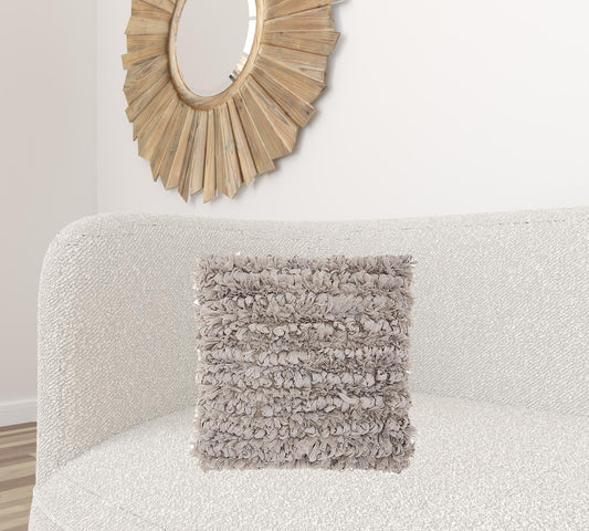 Loose Luscious Shag Taupe Throw Pillow FurniFindUSA