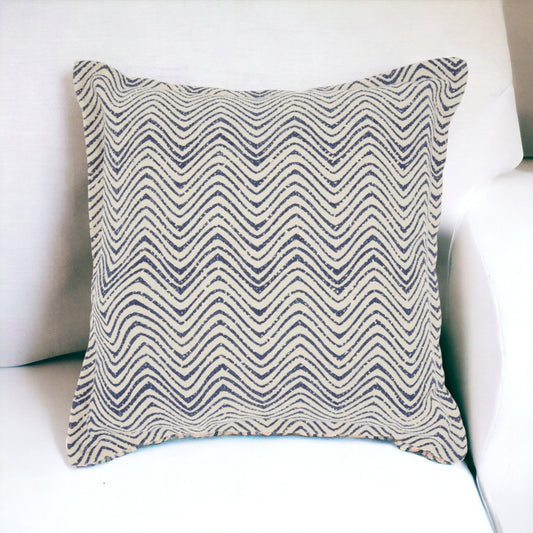 20" Indigo And Ivory Waves Throw Pillow FurniFindUSA