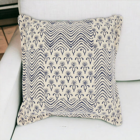 Indigo And Ivory Floral Waves Throw Pillow FurniFindUSA