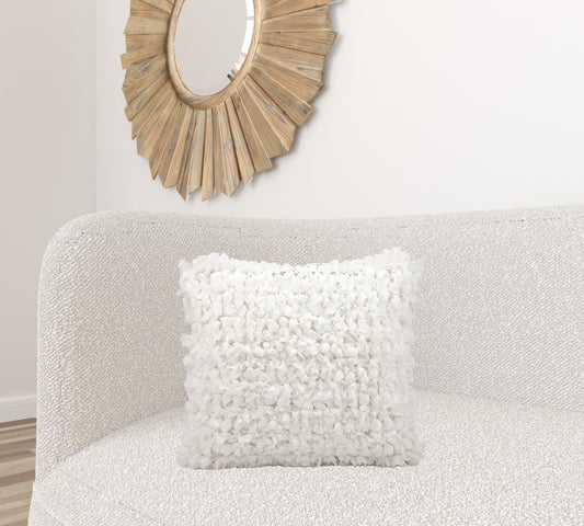 20" X 20" White Cotton Blend Textured Shag Throw Pillow FurniFindUSA
