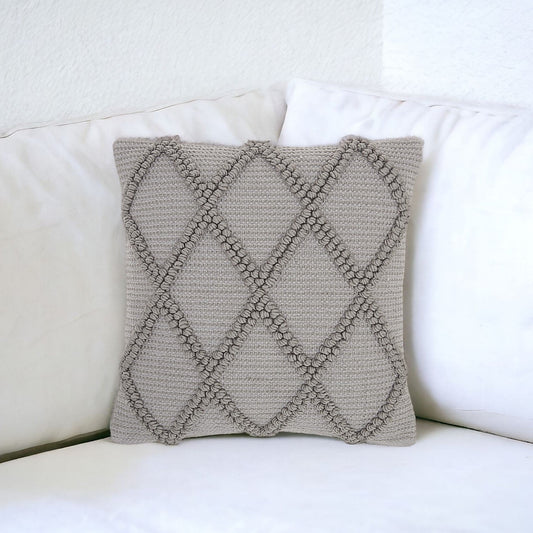 Light Gray Textured Lattice Throw Pillow FurniFindUSA