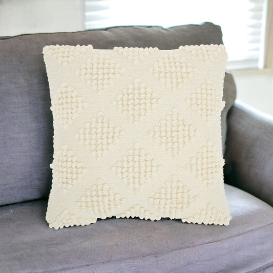18" Ivory Textured Diamonds Throw Pillow FurniFindUSA