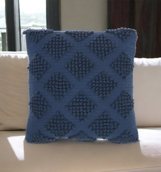 18" Navy Blue Textured Diamonds Throw Pillow FurniFindUSA