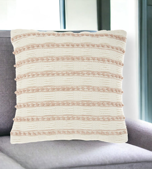 18" Blush Cotton Blend Throw Pillow FurniFindUSA