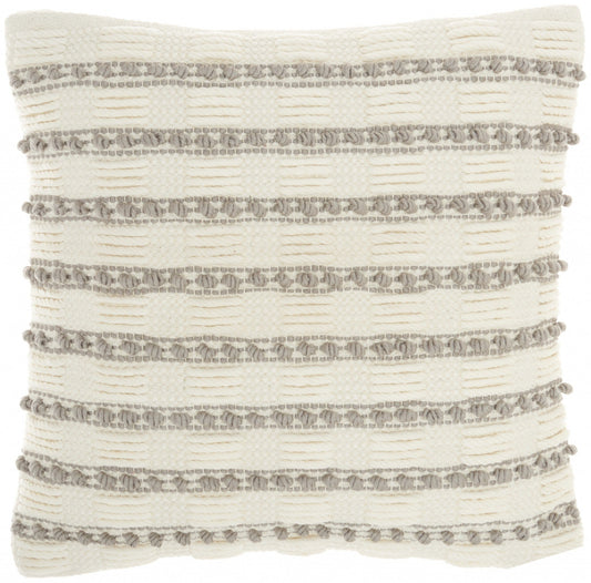 Light Gray And Ivory Textured Stripes Throw Pillow FurniFindUSA