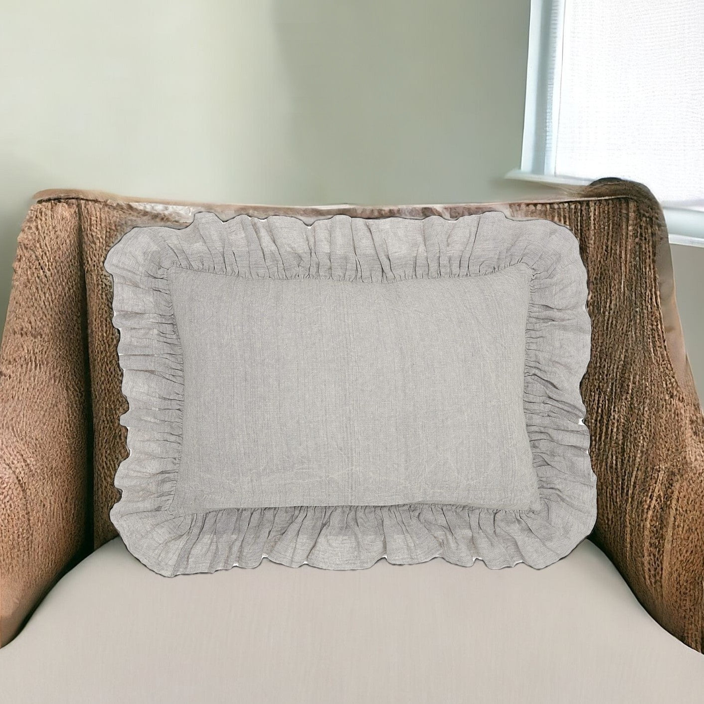 16" X 24" Gray Pillow With Ruffled Edges FurniFindUSA