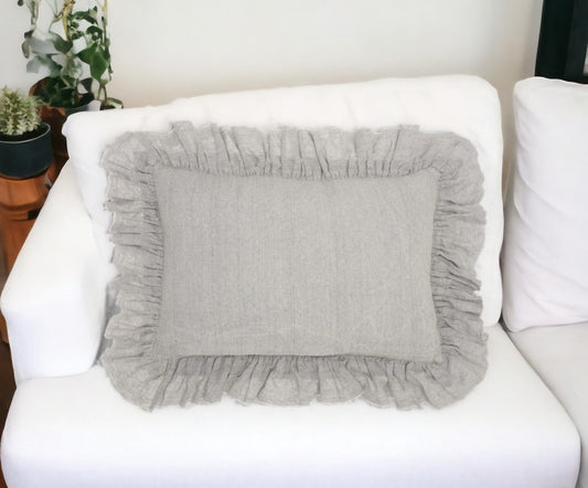 16" X 24" Gray Pillow With Ruffled Edges FurniFindUSA