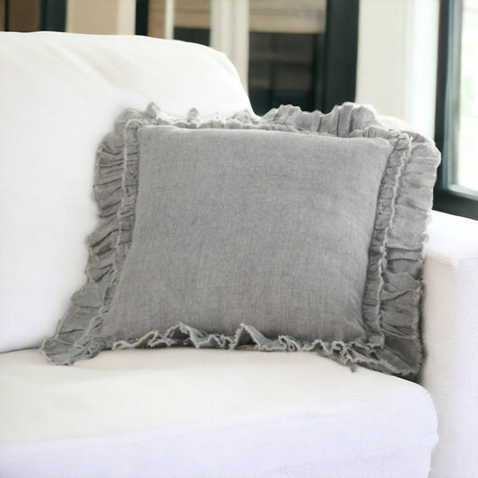 24" Light Gray Pillow With Ruffled Edges FurniFindUSA