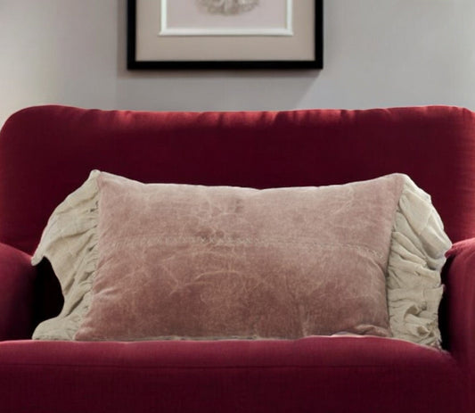 Wide Tasseled Marble Pink Lumbar Pillow FurniFindUSA